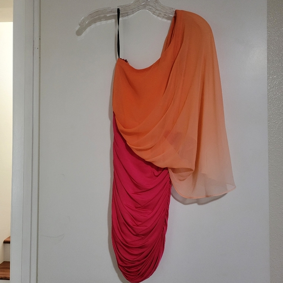 Bebe One-Shoulder Ruched Colorblock Dress - Picture 2 of 3